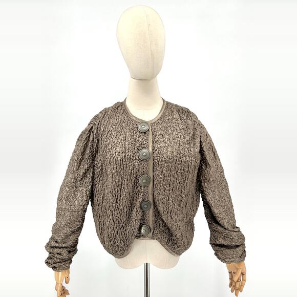 Vintage 90s Double D Ranch Taupe Crinkle Satin Concho Bomber Jacket - Picture 1 of 7